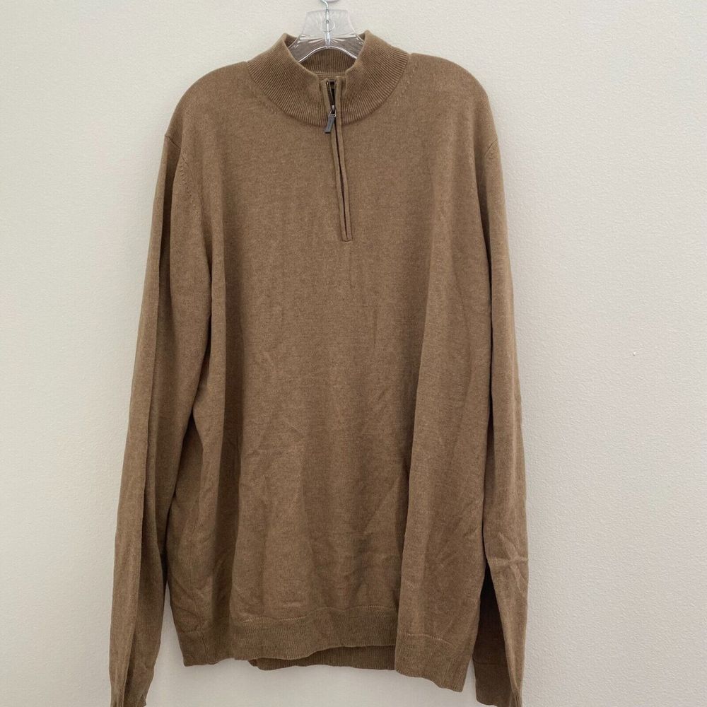 JWN Sweater Men's XL Brown Cashmere Knit‎ 1/4 Zip Mock Neck Long Sleeve Classic